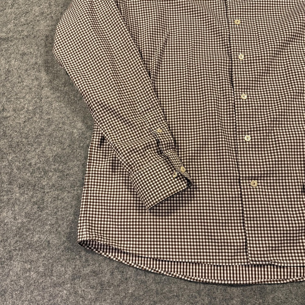 Eton Dress Shirt Mens Extra Large Brown Gingham Check Long Sleeve Spread Collar - Picture 4 of 12